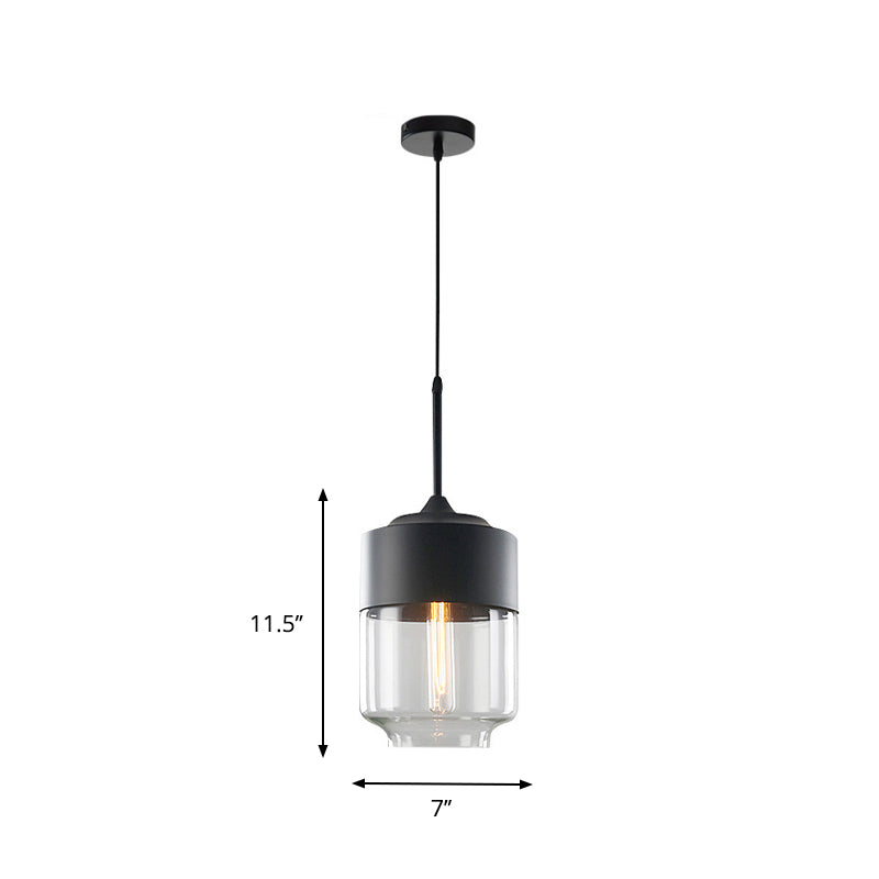 Modern Black Pendant Light Fixture with Clear Glass Cylinder/Mason Jar Design - Perfect for Table Lighting