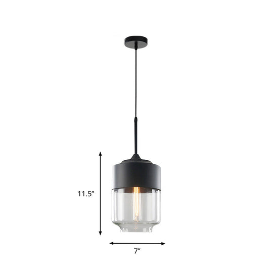 Industrial Clear Glass Pendant Light - Black 1-Light Fixture Mason Jar Hanging Lamp Kit With