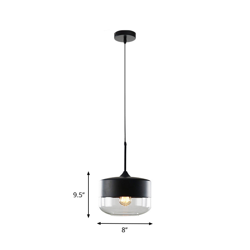 Modern Black Pendant Light Fixture with Clear Glass Cylinder/Mason Jar Design - Perfect for Table Lighting