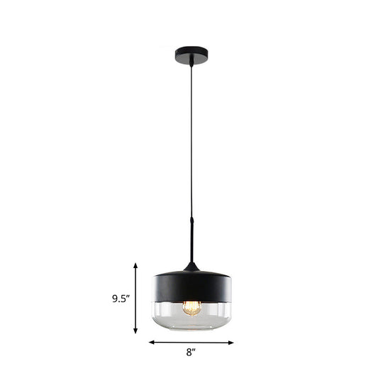 Modern Black Pendant Light Fixture with Clear Glass Cylinder/Mason Jar Design - Perfect for Table Lighting