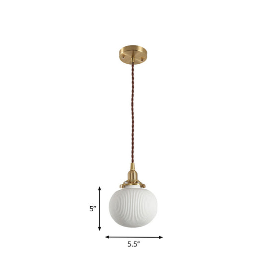 Alice - Rustic Ribbed Capsule Pendant Light in White and Brass