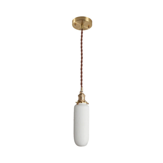 Alice - Rustic Ribbed Capsule Pendant Light in White and Brass