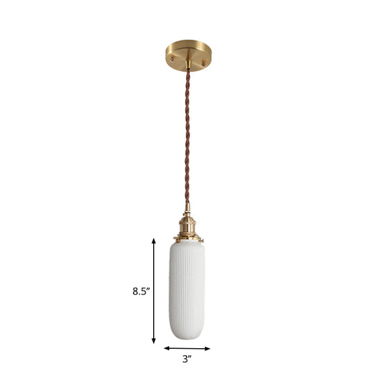 Alice - Rustic Ribbed Capsule Pendant Light in White and Brass