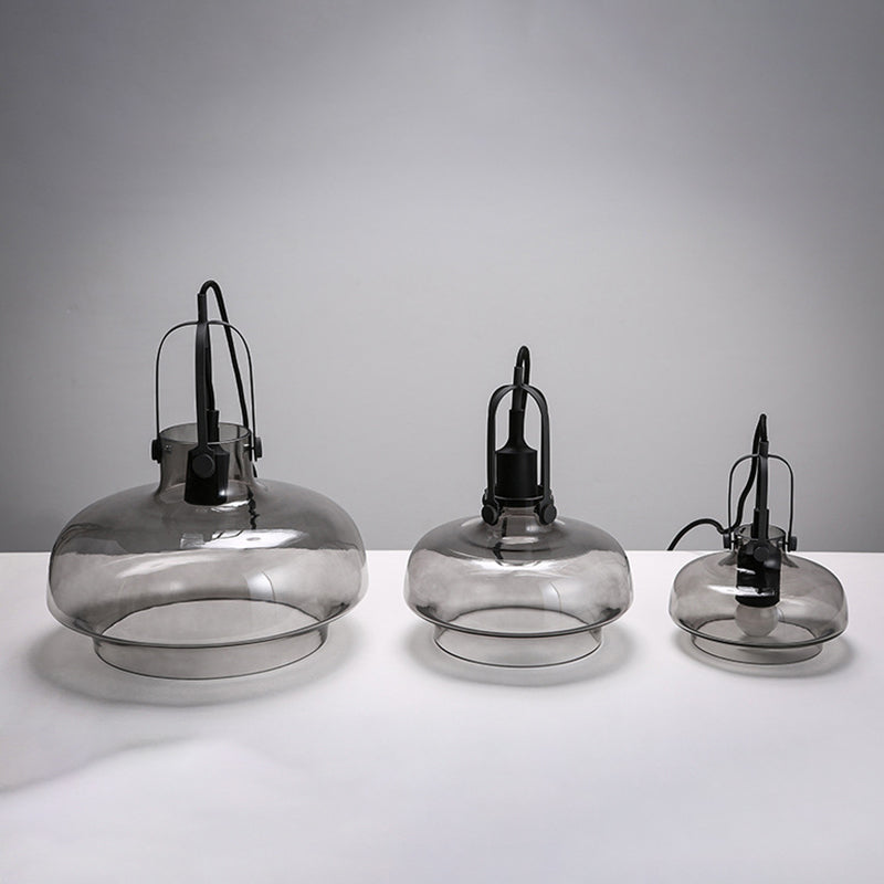 Farmhouse Glass Pendant Light In Black - Pot Smoke/Clear Finish 1 Head 7/9.5/13 Width Kitchen