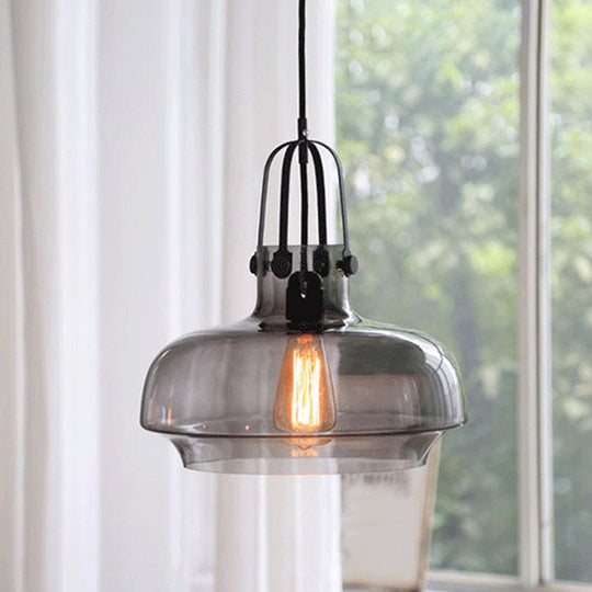 Farmhouse Glass Pendant Light In Black - Pot Smoke/Clear Finish 1 Head 7/9.5/13 Width Kitchen