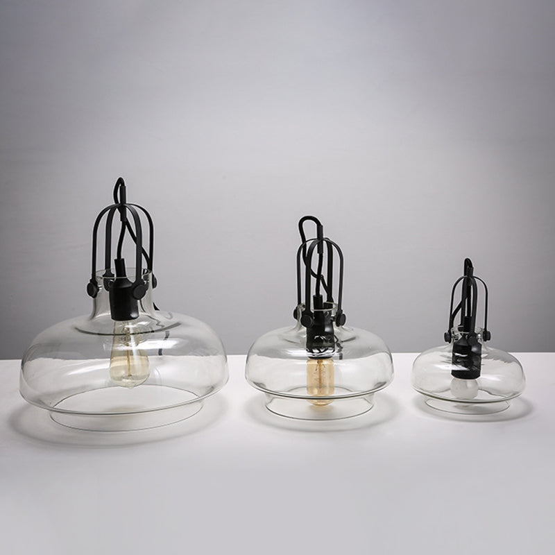 Farmhouse Pendant Light with Gripper in Black - Pot Smoke/Clear Glass, 1 Head, 3 Size Options