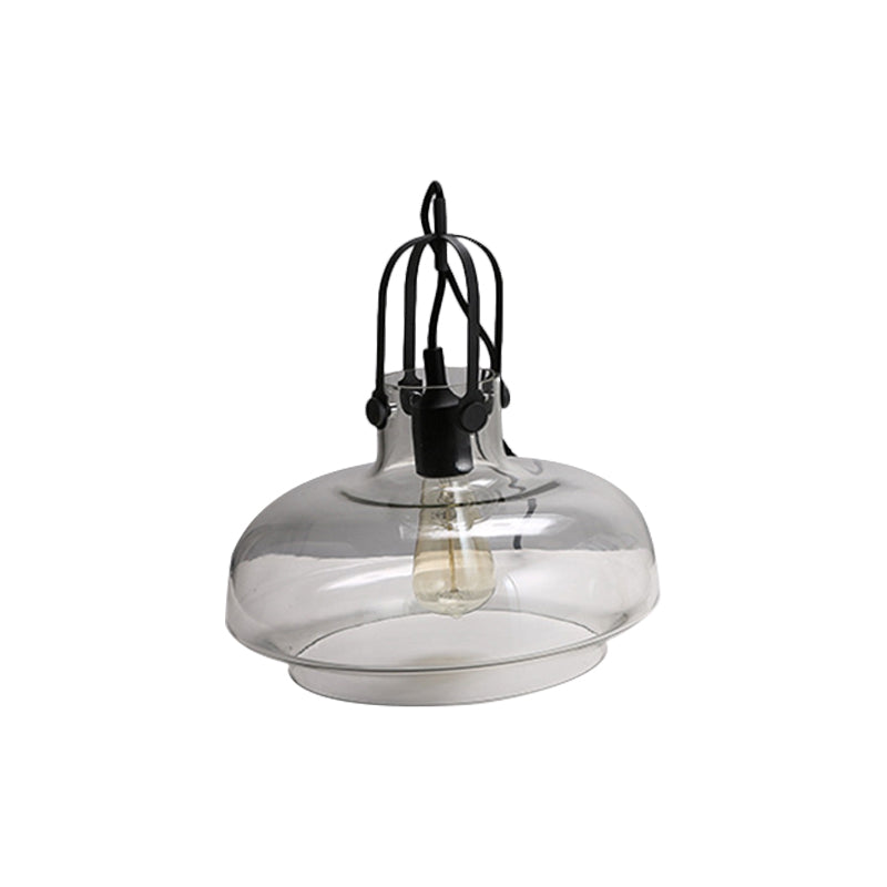 Farmhouse Pendant Light with Gripper in Black - Pot Smoke/Clear Glass, 1 Head, 3 Size Options