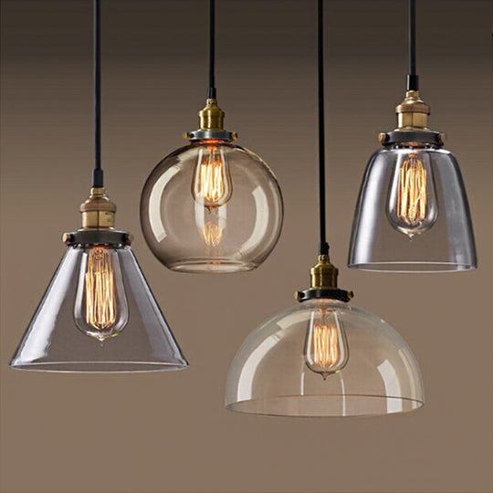 Clear Glass Warehouse Hanging Light Fixture - Single Bulb Ceiling Pendant In Brass (8/10 Dia) / 8