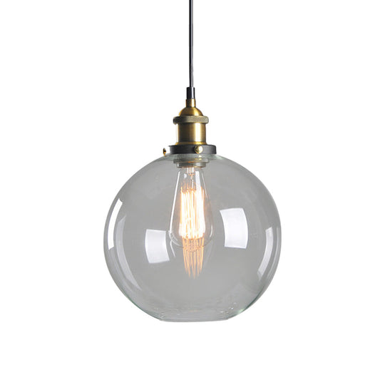 8"/10" Dia Single Bulb Ceiling Pendant Warehouse Globe/Half-Globe Clear Glass Hanging Light Fixture - Brass Finish