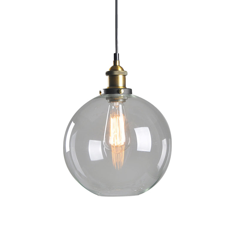 Clear Glass Warehouse Hanging Light Fixture - Single Bulb Ceiling Pendant In Brass (8/10 Dia)