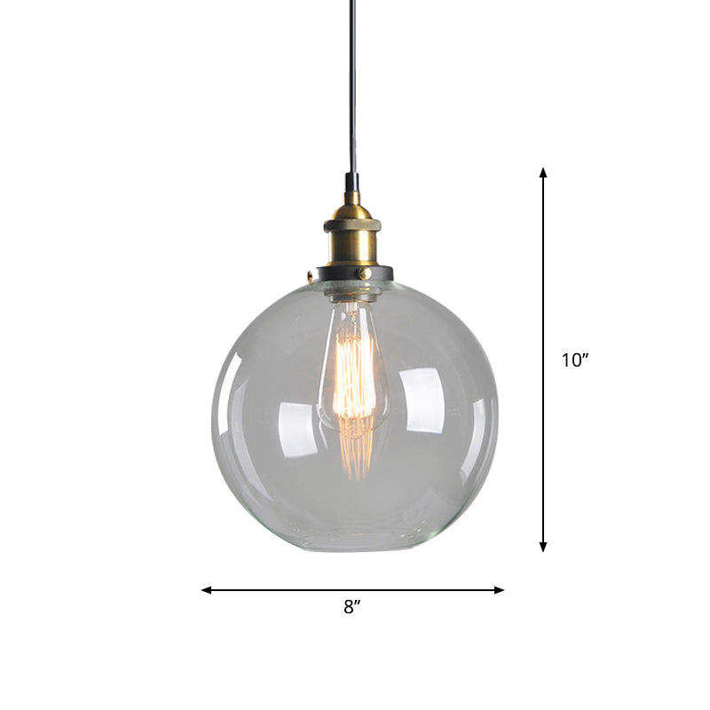 Clear Glass Warehouse Hanging Light Fixture - Single Bulb Ceiling Pendant In Brass (8/10 Dia)