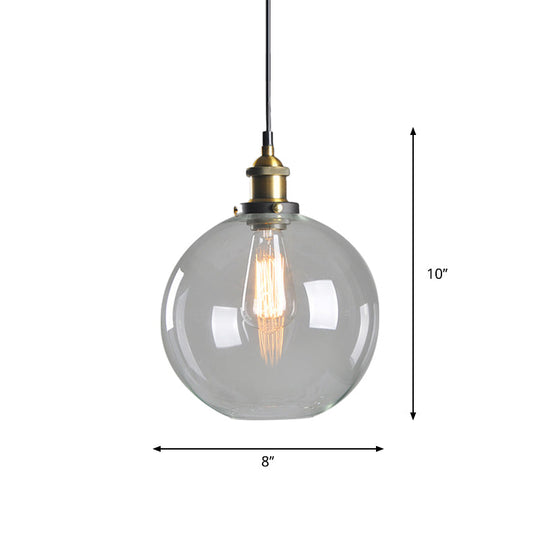 Clear Glass Warehouse Hanging Light Fixture - Single Bulb Ceiling Pendant In Brass (8/10 Dia)