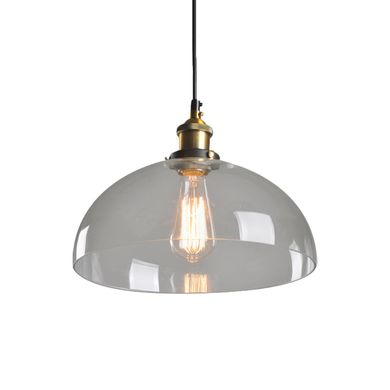 Clear Glass Warehouse Hanging Light Fixture - Single Bulb Ceiling Pendant In Brass (8/10 Dia) / 10