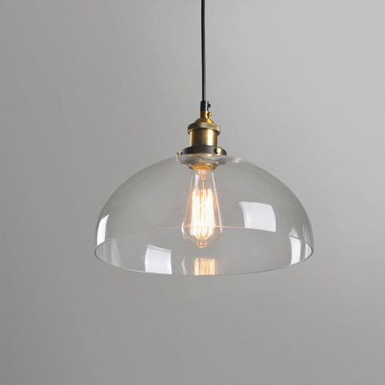 Clear Glass Warehouse Hanging Light Fixture - Single Bulb Ceiling Pendant In Brass (8/10 Dia)