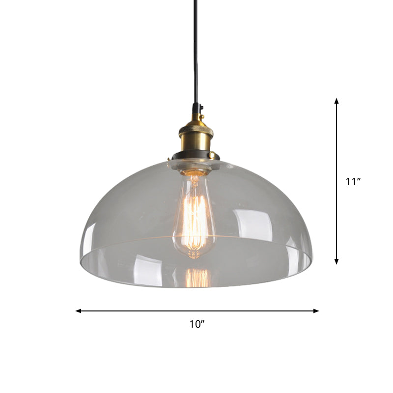 8"/10" Dia Single Bulb Ceiling Pendant Warehouse Globe/Half-Globe Clear Glass Hanging Light Fixture - Brass Finish