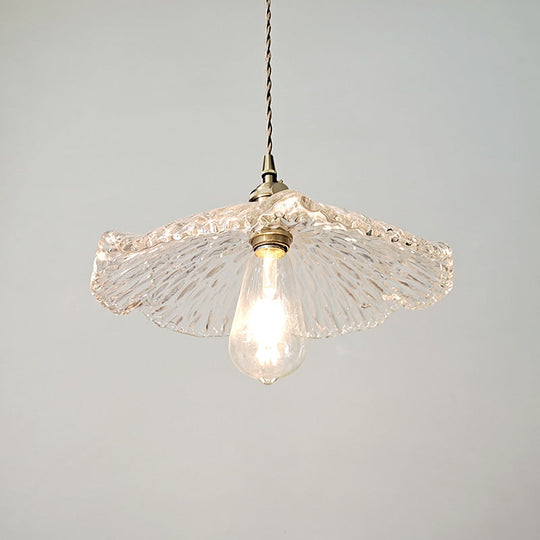 Lotus Leaf Pendant Lamp - Farmhouse Brass Clear Carved Glass Hanging Light for Dining Table