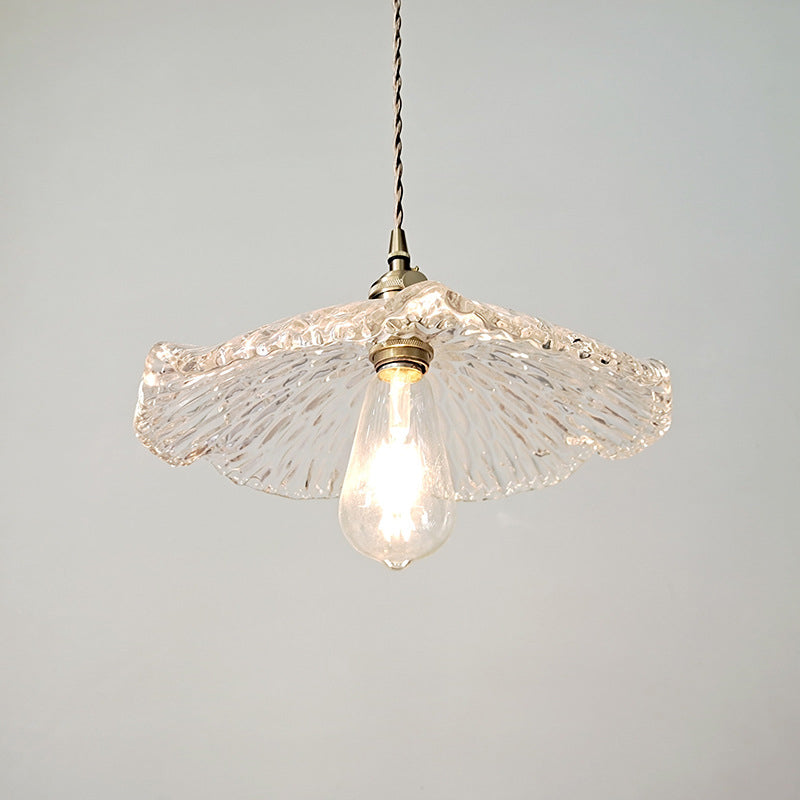 Lotus Leaf Pendant Lamp: Farmhouse Brass Clear Carved Glass Hanging Light