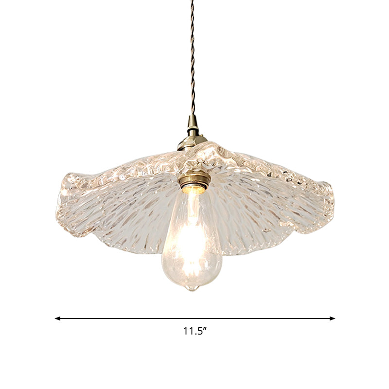 Lotus Leaf Pendant Lamp - Farmhouse Brass Clear Carved Glass Hanging Light for Dining Table