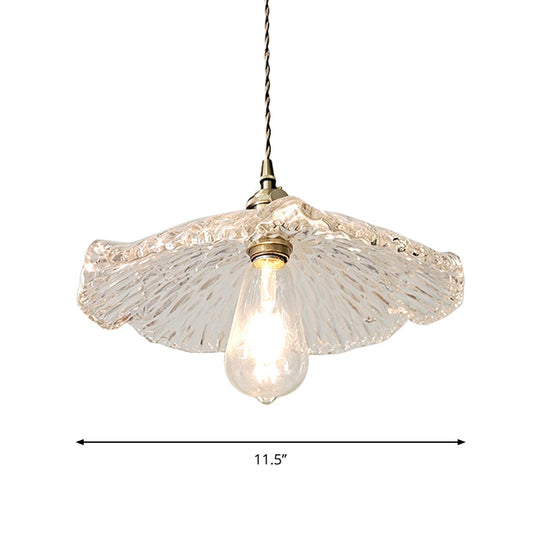 Lotus Leaf Pendant Lamp: Farmhouse Brass Clear Carved Glass Hanging Light