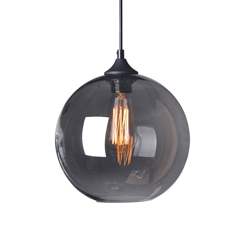 Industrial Smoke Grey Glass Globe Bistro Pendant Light - 8/10/12 W 1-Light Black Suspension