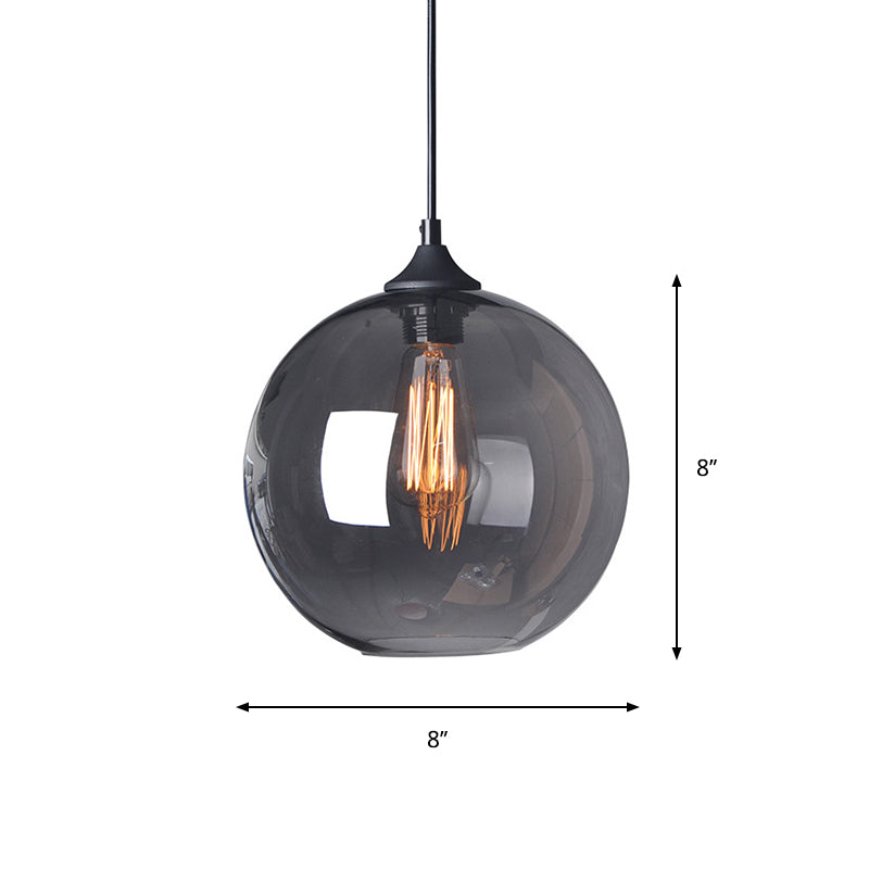 Industrial Smoke Grey Glass Globe Bistro Pendant Light - 8/10/12 W 1-Light Black Suspension