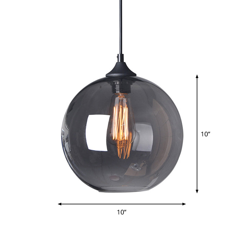 Industrial Smoke Grey Glass Globe Bistro Pendant Light - 8/10/12 W 1-Light Black Suspension