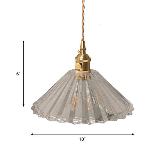 Antique Brass Wall Hanging Lamp With Clear Prismatic/Wavy Glass Bedside Lighting Rotary Switch