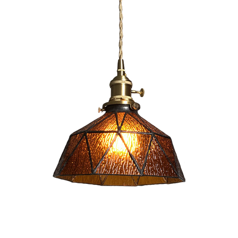 Blue/Clear Textured Glass Pendant - Faceted Barn Shaped 1 Light Country Style Ceiling