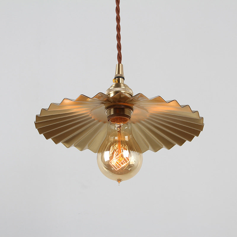 1 Bulb Rustic Radial Wave Brass Pendant For Dining Room Lighting