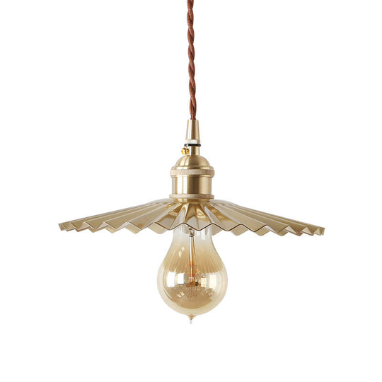 1 Bulb Rustic Radial Wave Brass Pendant For Dining Room Lighting