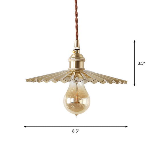 1 Bulb Rustic Radial Wave Brass Pendant For Dining Room Lighting