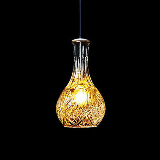 MichÃ¨le - Modern Clear Glass Wine Decanter Pendant Lamp Loft Single-Bulb chen Bar Hanging Light Fixture in Black