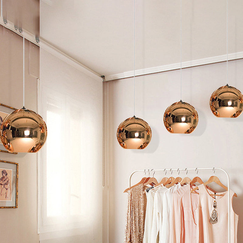 Down Lighting Industrial Pendant Light: Mirror Glass Globe with Open Bottom - 6"/8" W, 1-Light Bar in Brass/Chrome/Gold