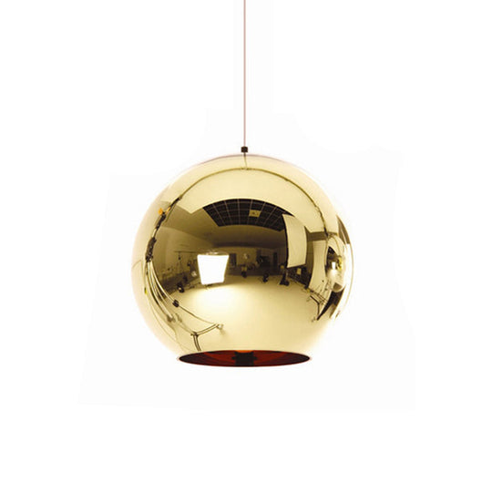 Down Lighting Industrial Pendant Light: Mirror Glass Globe with Open Bottom - 6"/8" W, 1-Light Bar in Brass/Chrome/Gold