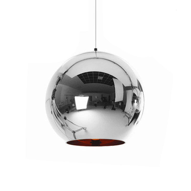 Down Lighting Industrial Pendant Light: Mirror Glass Globe with Open Bottom - 6"/8" W, 1-Light Bar in Brass/Chrome/Gold