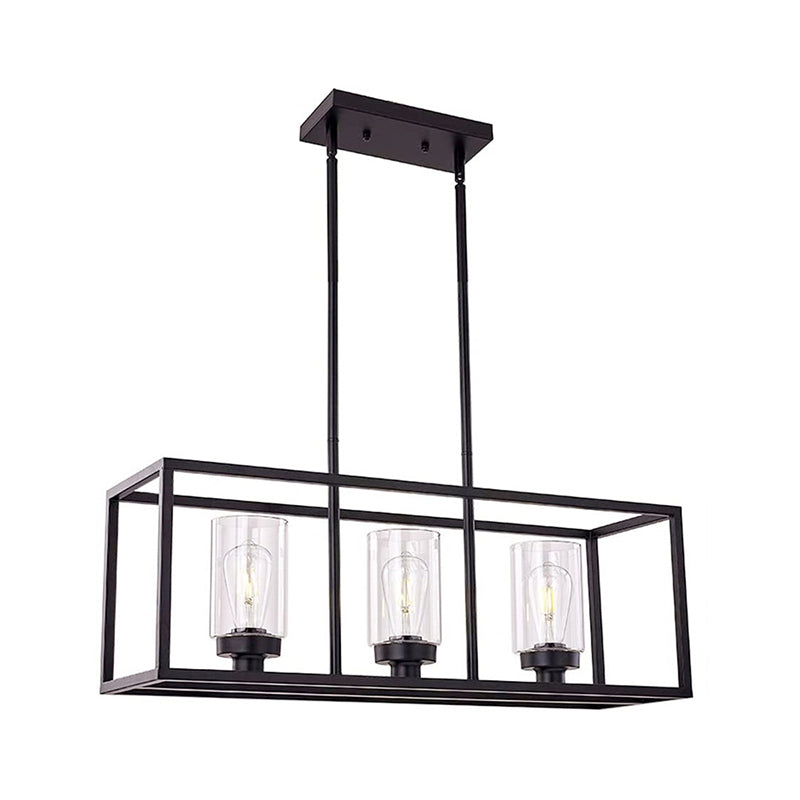 Industrial Clear Glass Pendant With Cylinder Shade 3/5 Lights Dinette Up/Down Island Lamp In Black 3