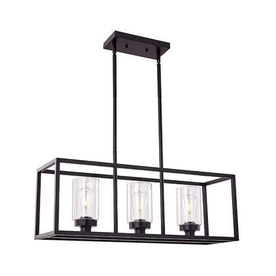 Industrial Clear Glass Pendant With Cylinder Shade 3/5 Lights Dinette Up/Down Island Lamp In Black 3