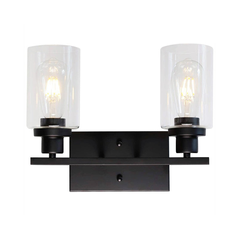 Industrial Cylinder Wall Mount Light - 2/3 Bulbs Black/Brass/Nickel Clear Glass Lamp For Bathroom 2