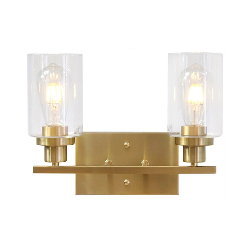 Industrial Cylinder Wall Mount Light - 2/3 Bulbs Black/Brass/Nickel Clear Glass Lamp For Bathroom 2