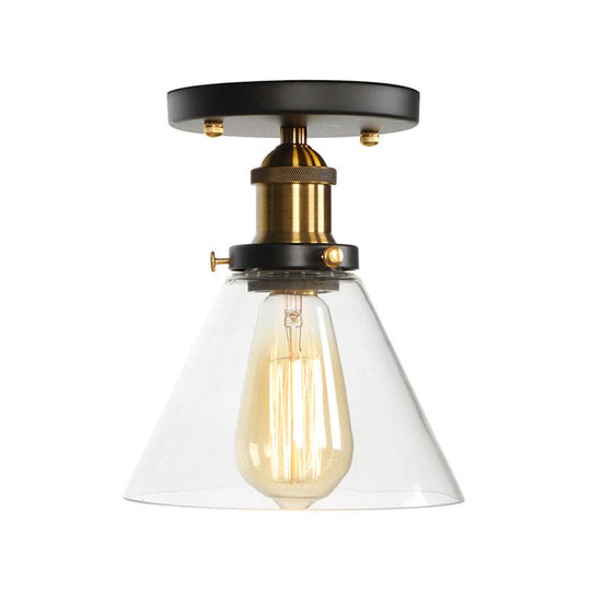 Mini Corridor Semi Flush Light Farmhouse Globe/Pear Ceiling Lamp – Clear Ribbed Glass, Black & Brass Finish