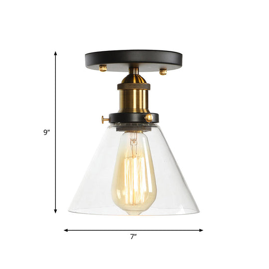 Mini Corridor Semi Flush Light Farmhouse Globe/Pear Ceiling Lamp – Clear Ribbed Glass, Black & Brass Finish