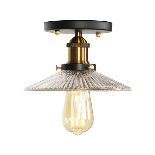 Mini Corridor Semi Flush Light Farmhouse Globe/Pear Ceiling Lamp – Clear Ribbed Glass, Black & Brass Finish