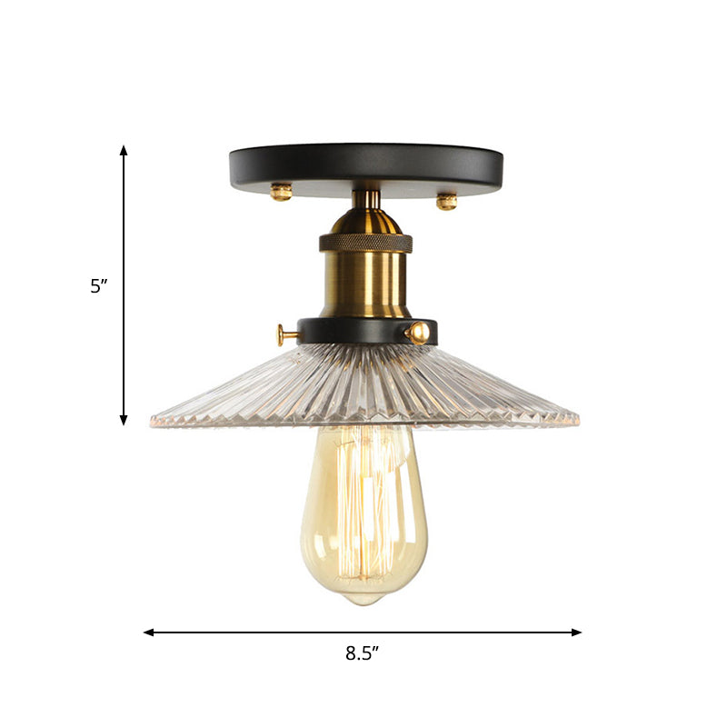 Mini Corridor Semi Flush Light Farmhouse Globe/Pear Ceiling Lamp – Clear Ribbed Glass, Black & Brass Finish