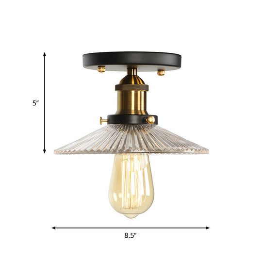 Mini Corridor Semi Flush Light Farmhouse Globe/Pear Ceiling Lamp – Clear Ribbed Glass, Black & Brass Finish