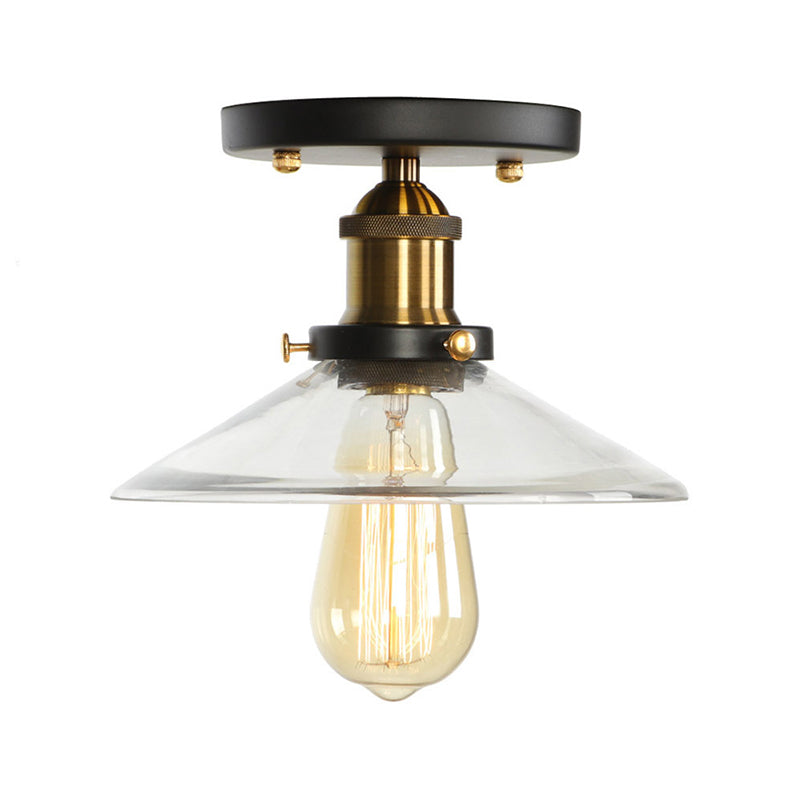 Mini Corridor Semi Flush Light Farmhouse Globe/Pear Ceiling Lamp – Clear Ribbed Glass, Black & Brass Finish