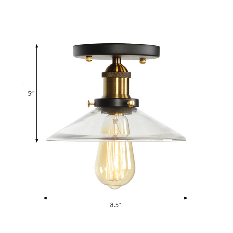 Mini Corridor Semi Flush Light Farmhouse Globe/Pear Ceiling Lamp – Clear Ribbed Glass, Black & Brass Finish