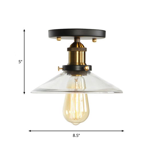 Mini Corridor Semi Flush Light Farmhouse Globe/Pear Ceiling Lamp – Clear Ribbed Glass, Black & Brass Finish