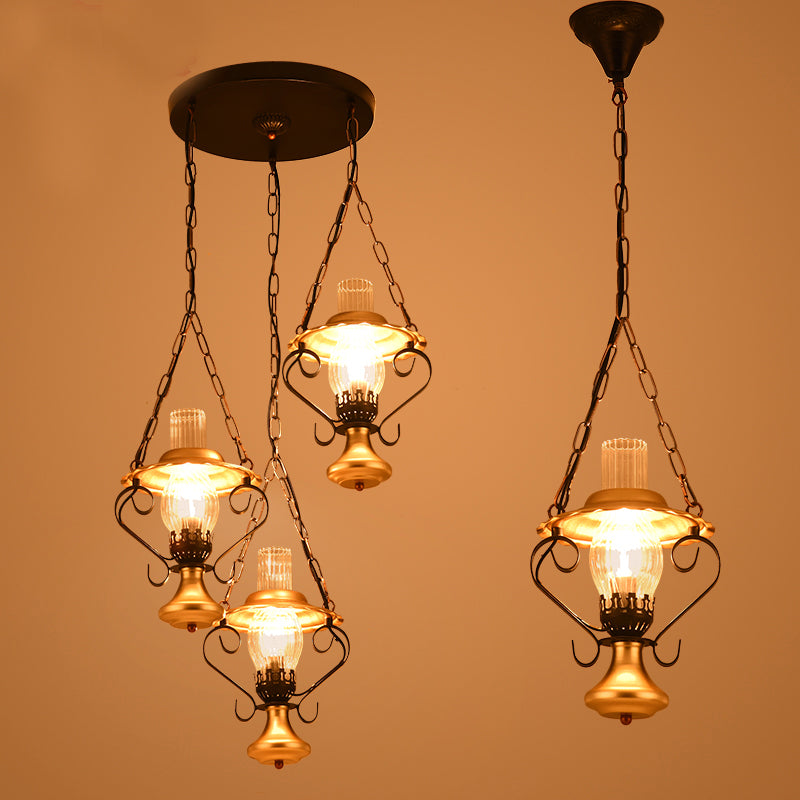 Lantern Industrial Metal Cluster Pendant Light With Clear Glass Ideal For Restaurants