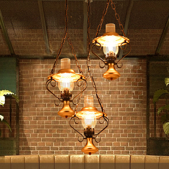 Lantern Industrial Metal Cluster Pendant Light With Clear Glass Ideal For Restaurants 3 / Gold