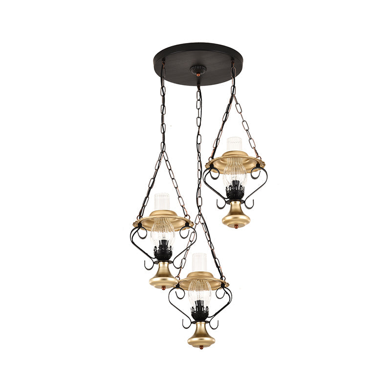 Industrial Metal 1/3-Light Cluster Pendant with Clear Glass for Restaurants